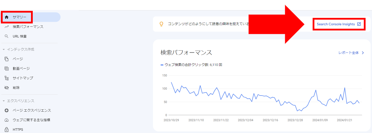 「Search Console Insight」をクリック